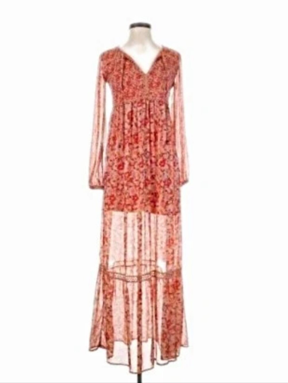 Xhilaration Sheer Boho Floral Maxi Dress in Brown And Pink W/Crochet Sz Xl